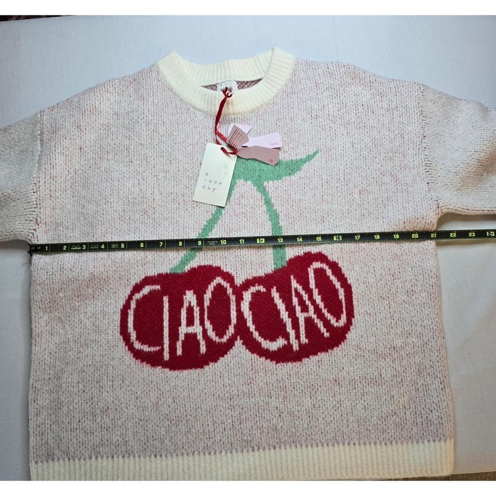 New A New Day Cherry Ciao Ciao & Red Bow Graphic Sweater Bundle Bundle Size M - Picture 5 of 8
